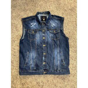 Mens Trucker Vest Jacket Button Front Black Denim Distressed Thrashed Biker 3XL